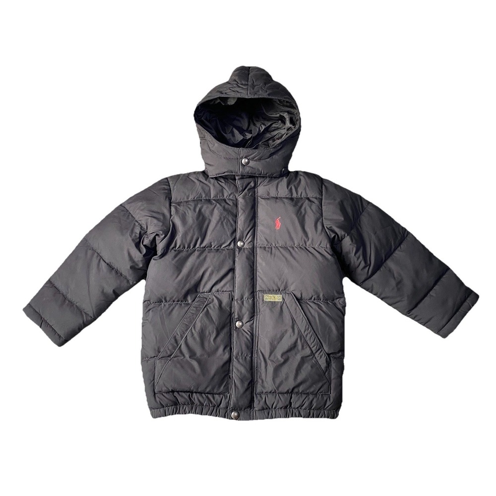 Polo Ralph Lauren Boy's Size 6 Hooded Down Black Puffer Jacket Coat Red Pony